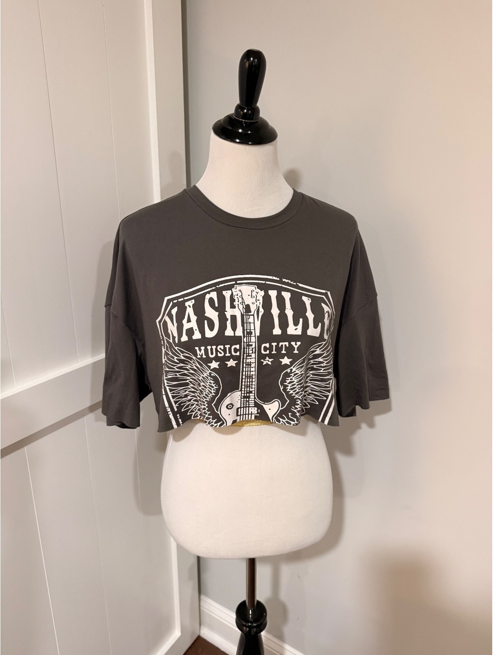 SHEIN Nashville Music City Graphic Crop Top T-Shirt